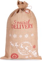 BRUBAKER Kerstzak "Special Delivery" - 80 cm Cadeauzak Kerstmis - Kerstman Zak - Jute Zak met Koord voor het Inpakken van Geschenken - Jute Zak