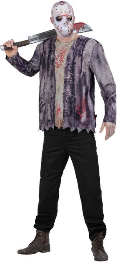 Smiffy's - Horror Films Kostuum - Jason De Sportieve Moordenaar - Man - Grijs - Large - Halloween - Verkleedkleding