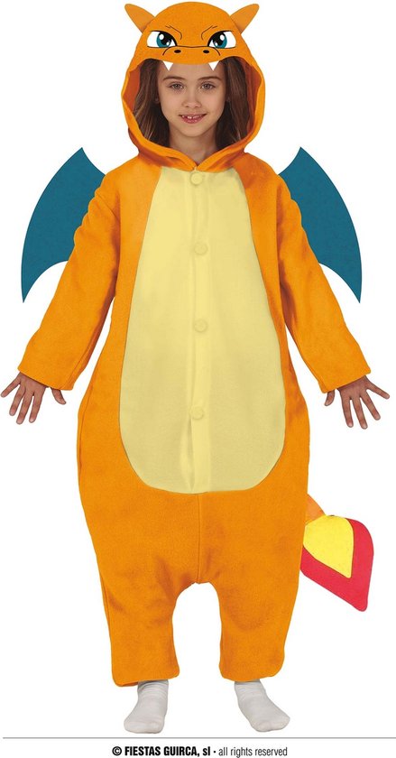 Guirca - Draak Kostuum - Evolutie Vuurdraak Charizard Kind Kostuum - Oranje - 5 - 6 jaar - Halloween - Verkleedkleding