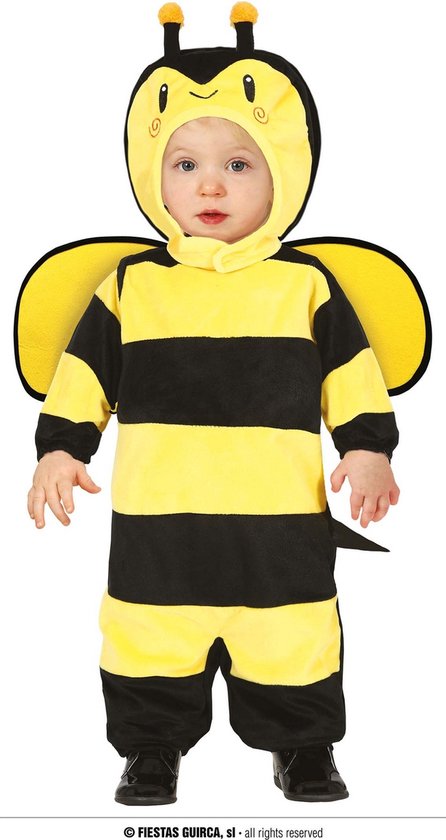 Guirca - Bij & Wesp Kostuum - Beebie Bee Kind Kostuum - Geel, Zwart - 18 - 24 maanden - Carnavalskleding - Verkleedkleding