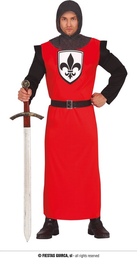 Guirca - Middeleeuwse & Renaissance Strijders Kostuum - Beschermer Van Het Koninkrijk Der Enge Landen - Man - Rood, Zwart - Maat 48-50 - Carnavalskleding - Verkleedkleding