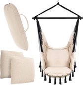 Hangstoel zonder frame, hangstoel met 3 kussens, hangstoel voor volwassenen en kinderen, hangende zitvering voor binnen, buiten, slaapkamer en tuin, maximale belasting 150 kg