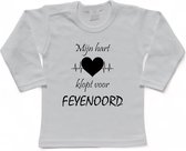 Rotterdam Kinder t-shirt Lange Mouw | Feyenoord "Mijn hart klopt voor FEYENOORD" | Verjaardagkado | verjaardag kado | grappig | jarig | Rotterdam | Feyenoord | cadeau | Cadeau | Wit/zwart | Maat 86