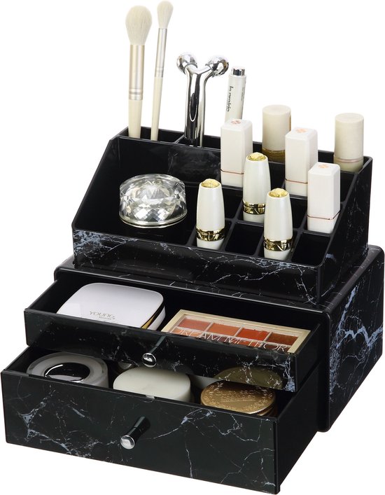 Organiseur rangement maquillage 1 tiroir 9 compartiments noir et