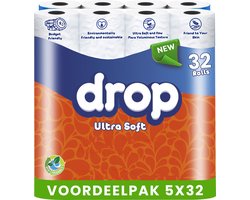 DROP - Ultra Soft - 5x32 rollen toiletpapier - 160 rollen - Ultiem comfort WC Papier, Superieure sterkte, Maximale absorptie & Pluisvrij - Voordeelverpakking WC Papier DROP - Ultra Soft - 5x32 rollen toiletpapier - 160 rollen - Ultiem comfort WC Papier, Superieure sterkte, Maximale absorptie & Pluisvrij - Voordeelverpakking WC Papier