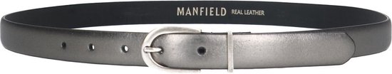 Manfield - Dames - Zilveren metallic leren riem - Maat 85