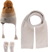 Kitti 3-Delig Winter Set | Muts (Beanie) met Fleecevoering - Sjaal - Handschoenen | 4-8 Jaar Jongens | K23170-09-02 | Beige