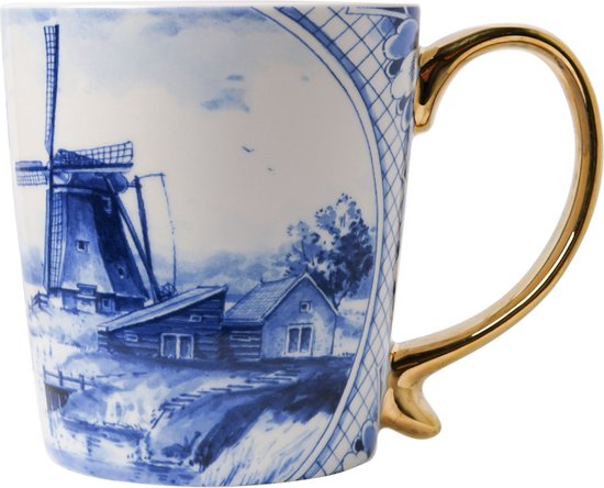 Heinen Delfts Blauw - Mok - Molen - Gouden oor
