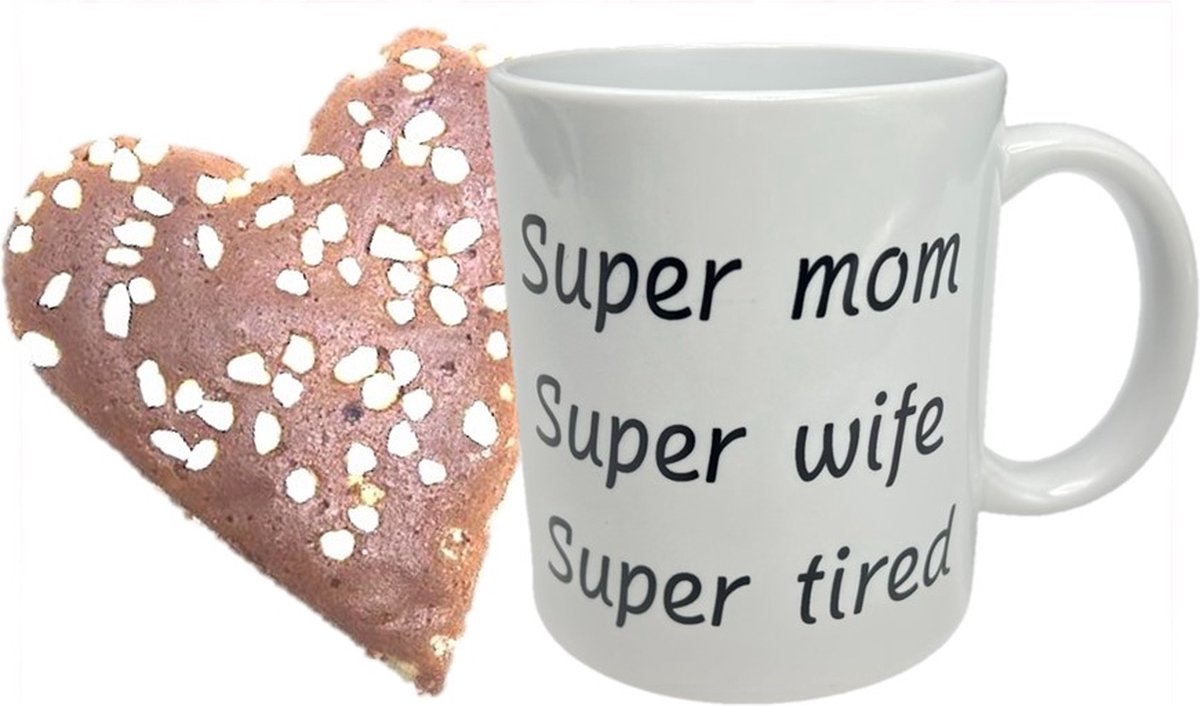 Gourmetfood -Koffiemok SUPERMOM + peperkoek hart - kerstpakket - geschenk -