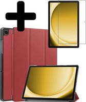 Hoes Geschikt voor Samsung Galaxy Tab A9 Hoes Luxe Hoesje Book Case Met Screenprotector - Hoesje Geschikt voor Samsung Tab A9 Hoes Cover - Donkerrood