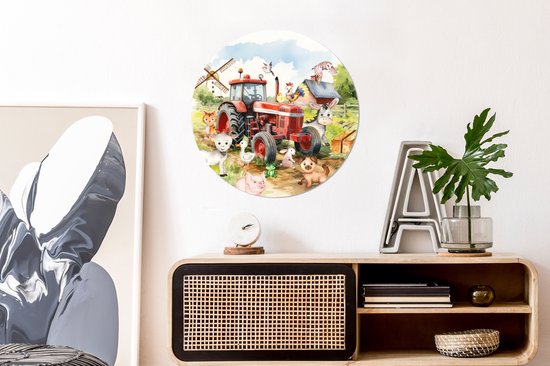 WallCircle - Cercle mural animaux de la ferme 60x60 cm - Cercle mural chambre enfant tracteur - Décoration chambre fille - Chambre enfant - Peintures chambre enfant - Décoration murale chambre garçon - Décoration murale chambre garçon aquarelle