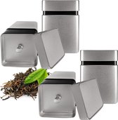 4 x boîtes à thé pour thé en vrac (100 g - 200 g) Ensemble de boîtes à thé hermétiques en métal/carré/organisateur de thé pour thé en vrac et sachets de thé. Stockage du thé thé en vrac.