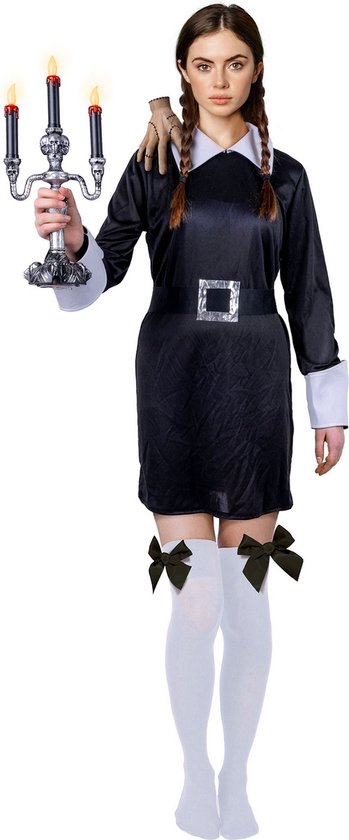 Funny Fashion - Horror Films Kostuum - Nevermore Highschool Student - Vrouw - Zwart - Maat 36-38 - Carnavalskleding - Verkleedkleding