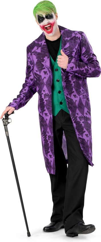 Funny Fashion - Joker Kostuum - Ondeugende Joker Jeffrey - Man - Groen, Paars - Maat 56-58 - Carnavalskleding - Verkleedkleding