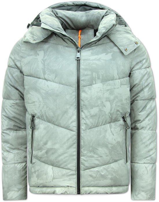 Winterjas Heren - Jassen Heren - Puffer Jacket - Jassen Heren Winter Capuchon - Grijs / Reflector