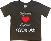 Rotterdam Kinder t-shirt | Feyenoord "Mijn hart klopt voor FEYENOORD" | Verjaardagkado | verjaardag kado | grappig | jarig | Rotterdam | Feyenoord | cadeau | Cadeau | Zwart/wit/rood/wit | Maat 122/128