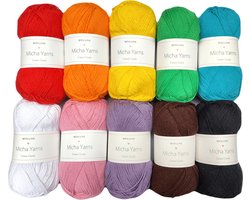 Micha Yarns - 10 bollen haakkatoen pakket - 100% katoen haakgaren - 10 x 50gram - Cotton Candy - Rainbow Bright (001)