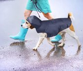 Regenjas voor honden, met kraaggat, waterdicht, reflecterend, winddicht, poncho met capuchon, voor kleine, middelgrote en grote honden, marineblauw, maat M.