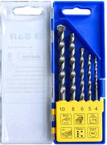 Multi Universele Boorset, Multi-functionele Boorset, 5 Stuks, 4 x 75, 5 x 85, 6 x 100, 8 x 120, 10 x 120 mm, met Carbide Boor in Plastic Doos, Ronde Schacht