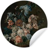 WallCircle - Muurstickers - Behangcirkel - Stilleven met bloemen - Schilderij van Cornelia van der Mijn - 140x140 cm - Muurcirkel - Zelfklevend - Ronde Behangsticker