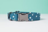 Awesome Paws halsband hond - Honden Halsband triangle patroon - Handmade - blauw/teal - Maat M