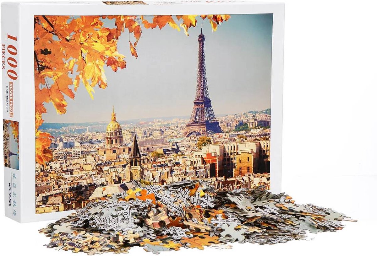 Grote - 1000 Delig - Parijs Eiffeltoren Houten Puzzel - 1000 Stukjes - Stadsafbeelding Puzzel - Voor Volwassenen en Kinderen vanaf 14 jaar - 70 x 50cm