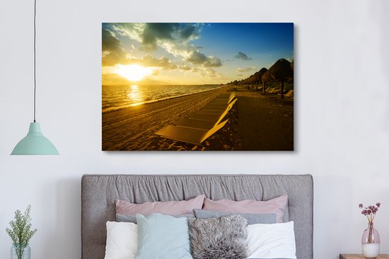 Canvas schilderij 150x100 cm - Wanddecoratie Cancun strand Mexico - Muurdecoratie woonkamer - Slaapkamer decoratie - Kamer accessoires - Schilderijen op canvas