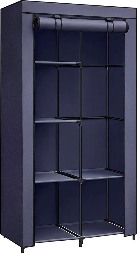 Kledingkast kapstok met 1 kledingstang 6 legplanken vliesstof metalen frame 45 x 88 x 168 cm voor slaapkamer hal donkerblauw