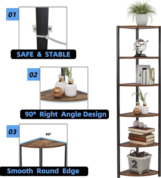 Hoekrek – 6 Lagen – Metalen Frame & Houtlook Planken