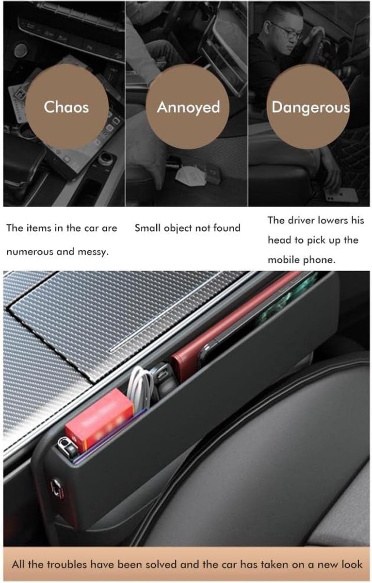 Auto Console Organizer, Autostoel Interspace Filler Organizer