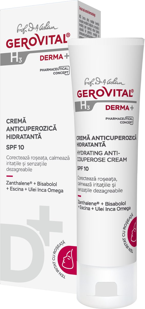 Goedkoopste Gerovital H3 Derma Hydraterende anti-couperosecrème SPF 10 - Corrigeert roodheid, kalmeert irritaties - Gevoelige huid - 50ml