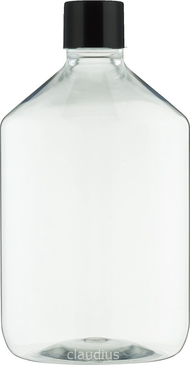 Lege Plastic Fles Apothekersfles 500 ml PET - Transparant - met zwarte dop - set van 10 stuks - navulbaar - leeg