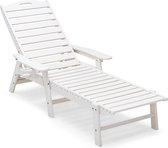 Zonneligstoel, XXL, 207 x 86 x 31,5 cm, weerbestendige ligstoel in houtlook, tuinligstoel met bekerhouder, armleuningen en verstelbare rugleuning, relaxstoel van HDPE voor tuin, zwembad, terras