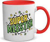 Akyol - super meester koffiemok - theemok - rood - Meester - een meester - school - verjaardagscadeau - afscheidscadeau - kado - gift - 350 ML inhoud