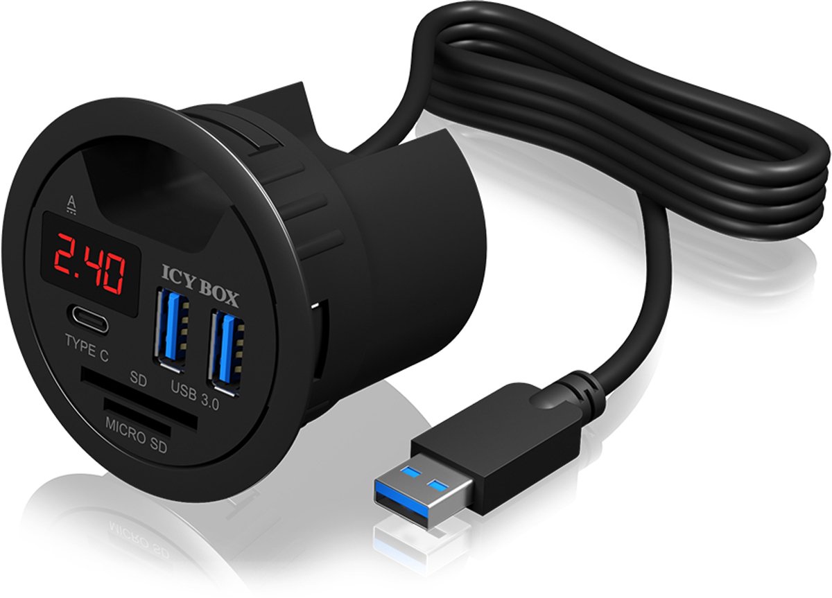 Icy Box IB-HUB1404 Kaartlezer Combo Usb-hub Usb 3.0 - Bureau inbouw - Zwart