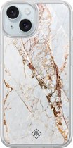 Casimoda® hoesje - Geschikt voor iPhone 15 - Marmer Goud - 2-in-1 case - Schokbestendig - Marble design - Verhoogde randen - Goudkleurig, Transparant