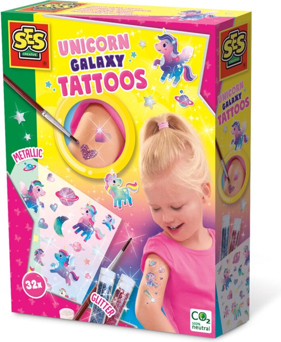 SES - Galaxy - Unicorn tattoos - metallic effect - cosmetisch getest - met glitters