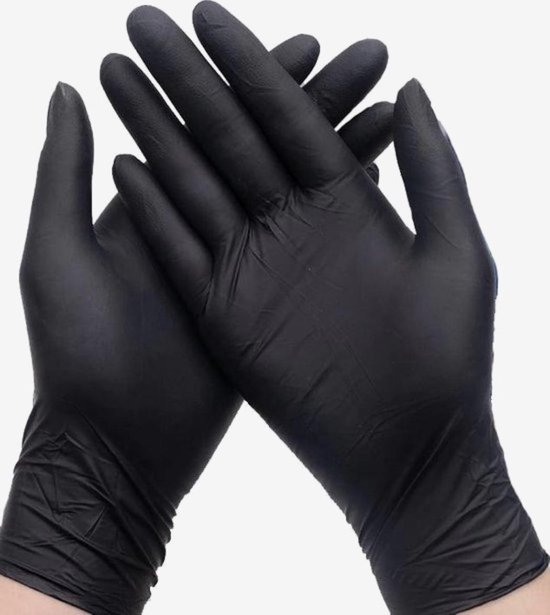 Nitril wegwerp handschoenen maat L kleur zwart 100 stuks merk Bergamot X2235BK CAT III 0.05mil
