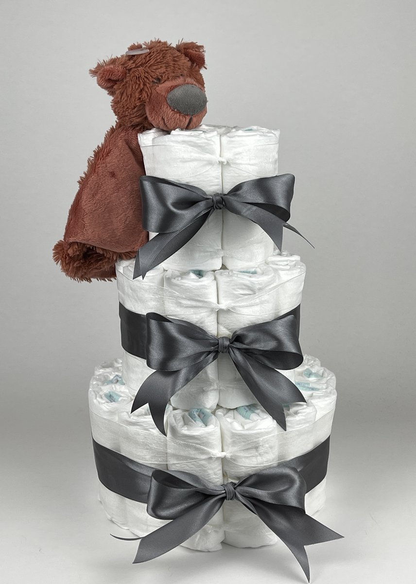 Goedkoopste Chouette-Chouette | Luiertaart Neutraal | Kraamcadeau | Geboorte Jongen Meisje | Babyshower | Tuttle Beer Bobbie donker Grijs