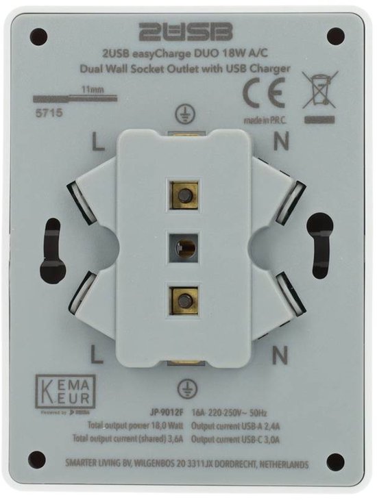 2USB Dubbel USB Stopcontact - Inbouw 10mm - USB-A & USB-C - KEMA ...