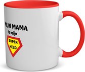 Akyol - mijn mama is mijn superheld koffiemok - theemok - rood - Moeder - super mama - moeder cadeautjes - moederdag - verjaardag - geschenk - kado - 350 ML inhoud