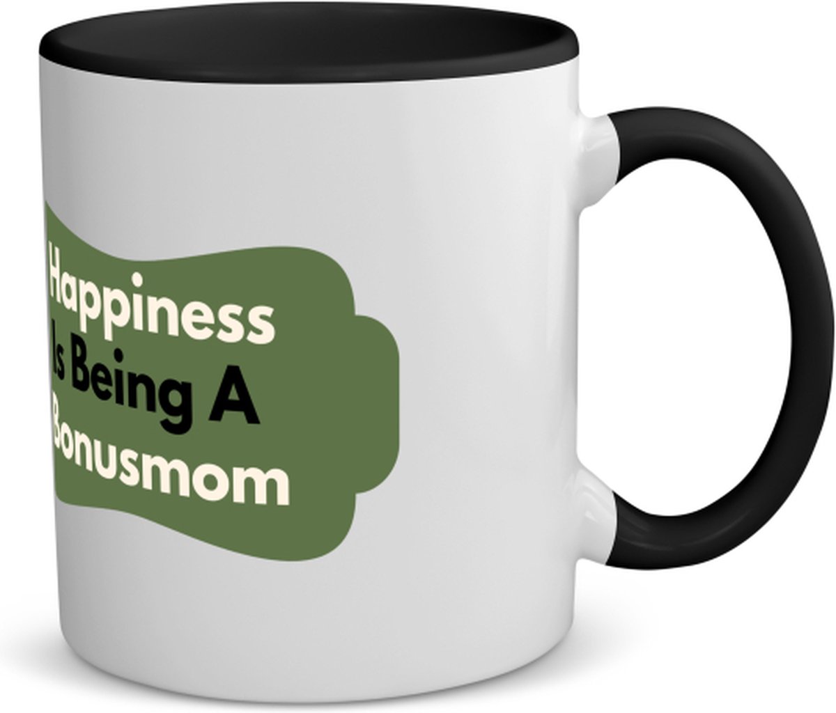 Akyol - happiness is being a bonusmom koffiemok - theemok - zwart - Mama - de liefste bonusmoeder - moeder cadeautjes - moederdag - verjaardag - geschenk - kado - 350 ML inhoud
