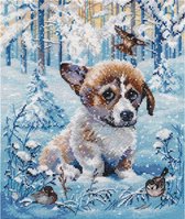 Borduurpakket OVEN - Snow Puppy - Sneeuw puppie - telpatroon om zelf te borduren
