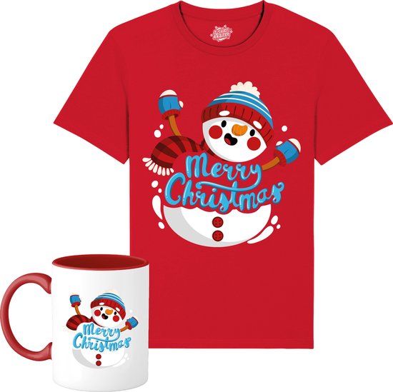 Sneeuwman - Foute kersttrui kerstcadeau - Dames / Heren / Unisex Kleding - Grappige Kerst, Oud en Nieuw en winter Outfit - T-Shirt met mok - Unisex - Rood - Maat S