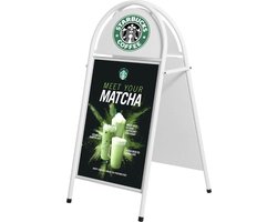 Stoepbord dubbelzijdig A1 staal wit / posterformaat 59,4 x 84,1 cm A1 / klantenstopper / sandwichbord / waterdicht