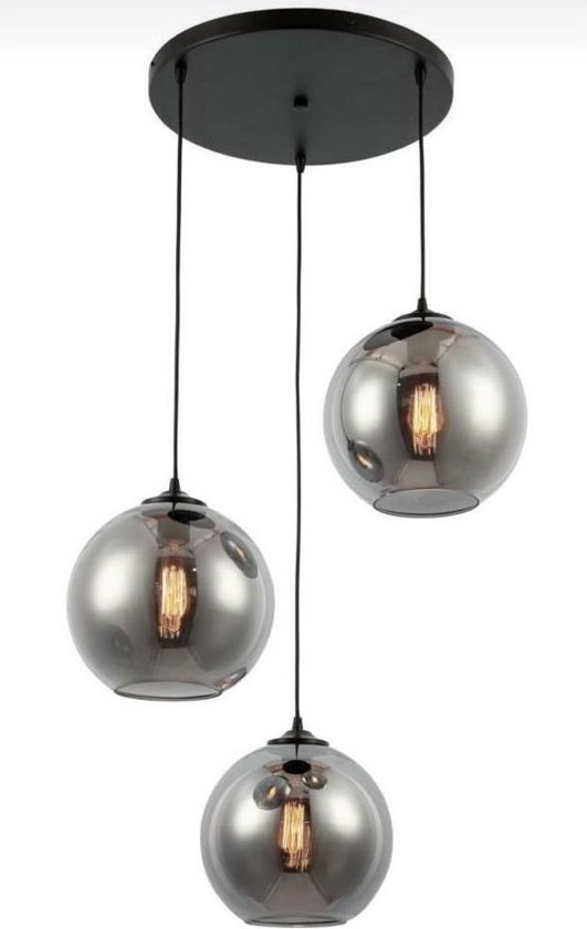 3-lichts - Smoke Glas - Evy Bulbs - Hanglamp - 3 bollen Smokey - Woonkamer/Slaapkamer Lamp - Rond - Eric Kuster Stijl