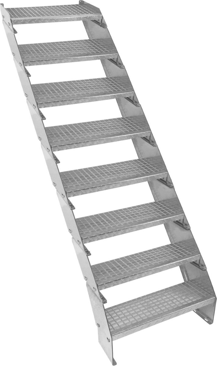 Verstelbare 8-delige verzinkte trap - zilver - 600 mm - max 12 treden