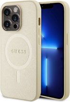 Guess Saffiano Back Cover (MagSafe Compatible) - Geschikt voor Apple iPhone 15 Pro Max (6.7") - Goud