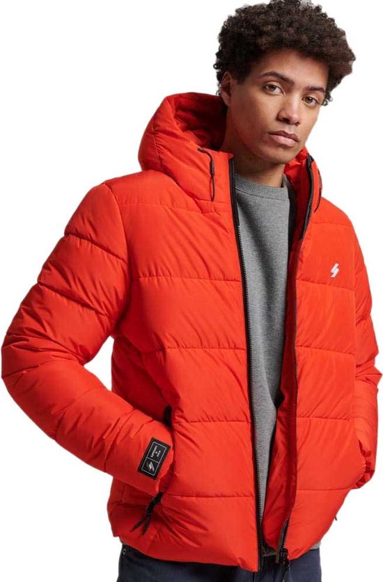 Superdry Manteau à capuche Sports Puffr Jacket pour hommes - Rouge vif - Taille L