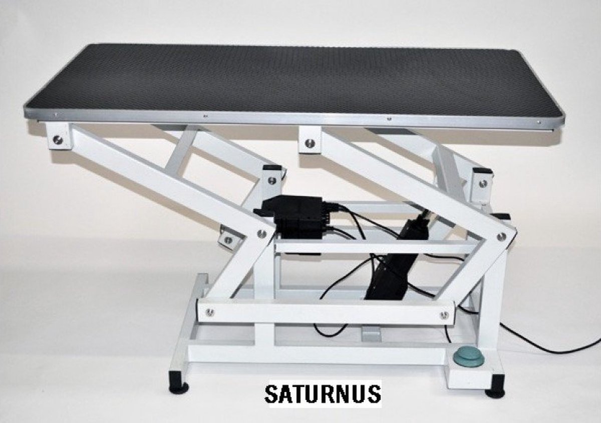 Trimtafel Elektrisch Saturnus - Zwart - Elektrische Bediening - Puppy en Hond Trimmen - Met Trimarm en Trimlus - Werkblad 110 x 60 cm - Verstelbaar 50-95 cm Hoog - Tot 100 kg